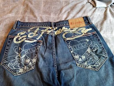 Rare Vintage Ed Hardy Jeans Baggy Spellout Print  2008 W 36  X L 32” • £150