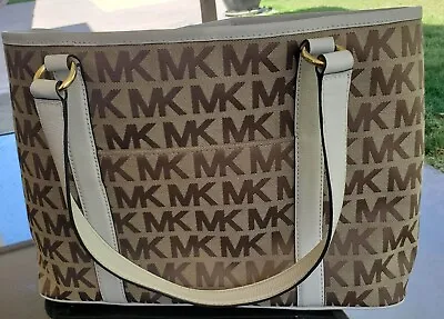 Michael Kors Jet Set Travel Top Zip Signature Monogram Tote Handbag For Women • $89