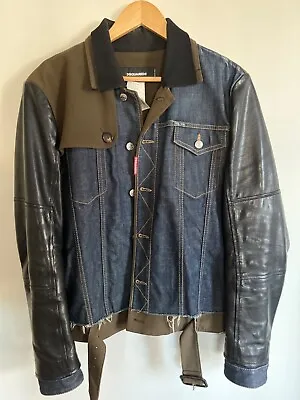 DSQUARED2 Jean & Leather Jacket Deconstructed Biker Jacket Size 52 MSRP: $2785 • $750