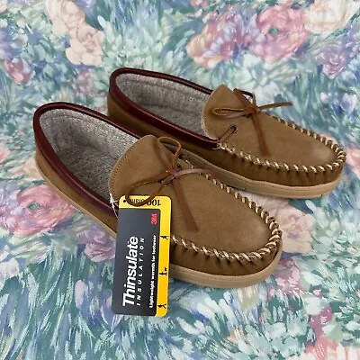 Cabelas Men's 100gm Thinsulate Moccasin Slippers Size 12 Tan Wicker Color NEW • $32.99