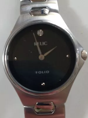 Relic Folio ZR77028 Black Dial Quartz Watch Stainless Steel 100' Water Resistant • $28