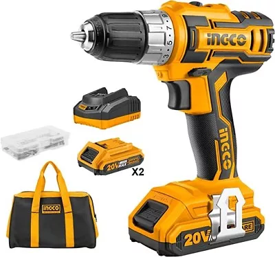 Ingco CDLI2002 20 Volt Lithium-Ion Cordless Drill Set With 2xBatteries 1xCharger • $161.86