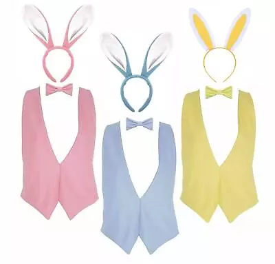 Adults Pastel Easter Bunny Sets Backless Waistcoat Bowtie & Coloured Rabbit Ears • $16.36