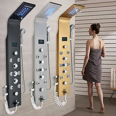$129.07 • Buy LED Shower Panel Tower Massage System Rain&Waterfall Jets Faucet Stainless Steel