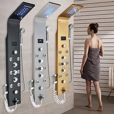 LED Shower Panel Tower Massage System Rain&Waterfall Jets Faucet Stainless Steel • $95