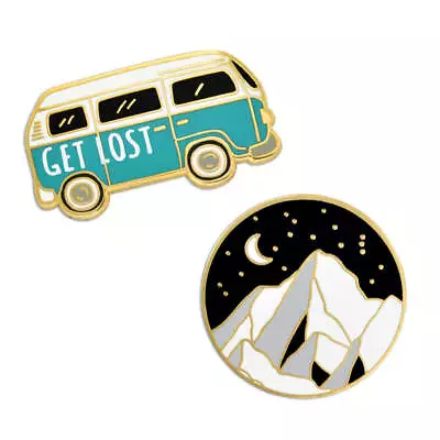 PinMart's Get Lost Moonlight Mountain Outdoor Adventure Lover Enamel Pin Set • $9.99