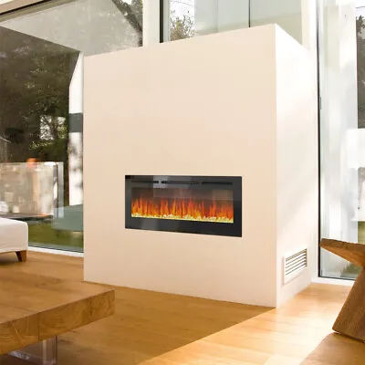 40  Inch LED Electric MEDIA WALL Glass FIRE Inset Mounted Recessed Fire 12 Flame • £189.95