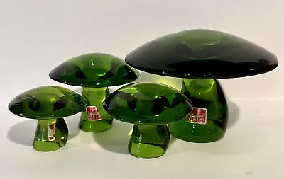 SET 4 Vintage Viking Glass Avocado Green Mushrooms Stunning EUC • $1111.11