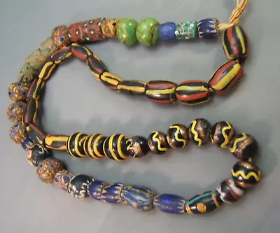 Vintage Venetian African Trade Beads 25  Long Multi  Mixed Round Tubes Chevron + • $180