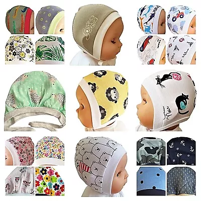 All COLOURS In One! 0-12 Months BABY GIRL BOY UNISEX HATS WITH TIES 100% Cotton • £3.50