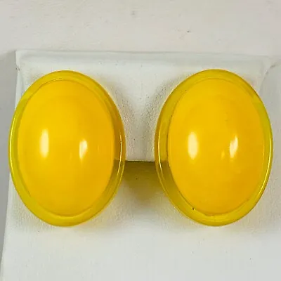 Vintage Bright Sunshine Yellow Oval Plastic Post Pierced Earrings • $14.99