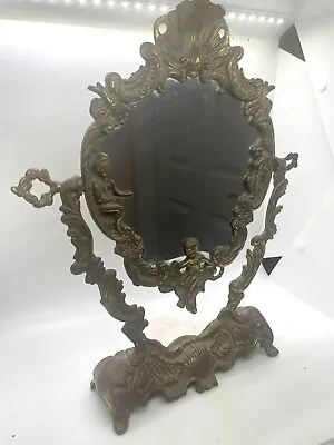 Vanity Mirror Freestanding Vintage Art Nouveau Italian Brass Tabletop Tilting • $150