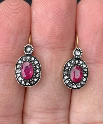 15ct Gold Ruby & Diamond Vintage Drop Earrings 15k • $108.17