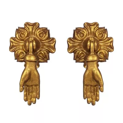 Set Of 2 Gold Metal Drawer Door Pulls Cabinets Knobs Pendant Handles Vintage • £13.95