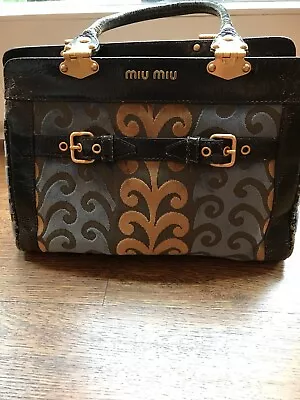 Distressed Very Rare Miu Miu Velluto Twiggy Bag-Chocolate Brown/Pale Blue/Taupe • $500