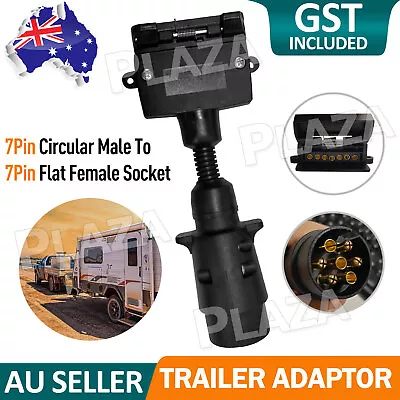 7 Pin Adapter Plug Round Male To Flat Female Trailer Caravan Boat Connector • $13.85