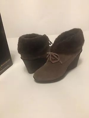 New B. Makowsky Nellie Suede Lace-up Booties Fur Trim Women's Shoes Sz 8.5W $160 • $39.20