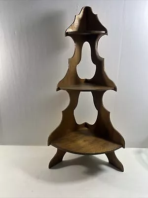 Vintage Fancy 3 Tier Carved Wood Corner Wall Tabletop Shelf • $7.50