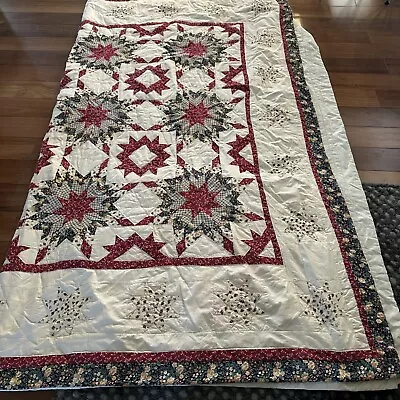Beautiful 87x50 Handmade Vintage Quilt Soft Cotton Red White Blue Green Floral • $145