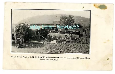 Livingston Manor NY - 1909 O&W RAILROAD TRAIN WRECK - Postcard Catskills • $25