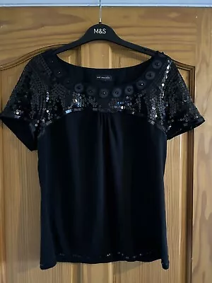 Marks And Spencer Per Una Black Sequin Top - Size 18 • £4.99