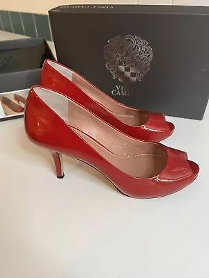 Vince Camuto 5.5 Kira True Red Patent Leather Peep Toe 3” Heels In Original Box • $25