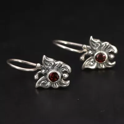 VTG Sterling Silver - SIGNED TH Garnet Butterfly Insect Dangle Earrings - 2g • $2.99