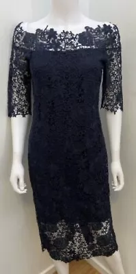 New! CARLA ZAMPATTI [sz 8] Navy Guipure Lace Off The Shoulder Cocktail Dress • $199