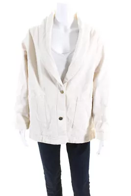 Zara Womens Oversize Button Up Denim Puffer Vest Blazer Jacket Ivory Size XS • $42.69