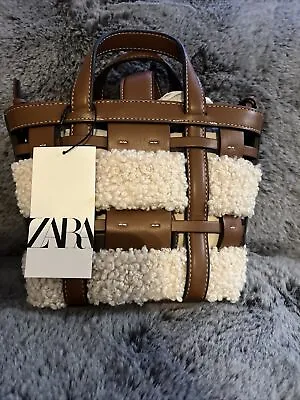 ZARA NWT WOMAN Brown DIE-CUT MINI  Faux Shearling Bag So Cute • $59.99