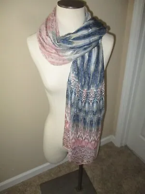 CHICO'S Blue Coral Ikat Soft Viscose Oblong Scarf 73  • $14.99