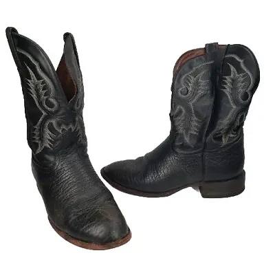 Men's Tony Lama Black Leather W/ White Stitching Western Cowboy Boots Sz 8.5D • $59.99