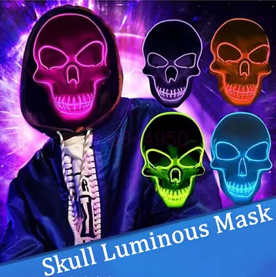 LED Purge Mask Glow In Dark Light Up Halloween Costume Scary Rave Cosply Mask • $18.42