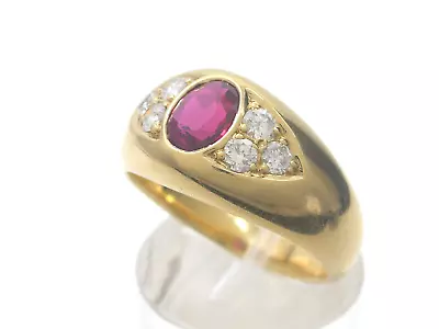 Size 56 Ring 750 GOLD 18K Yellow Gold Ring Ruby Gold Ring Diamond G1716/23 • £615.72