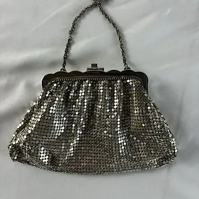 Whiting & Davis Silver Metal Mesh Clutch Evening Bag Purse Vintage • $26