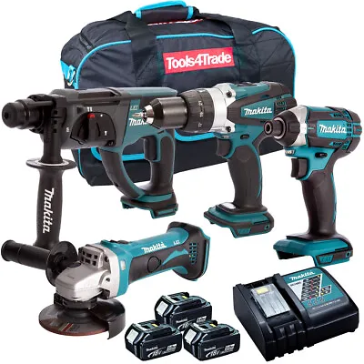 Makita 18V LXT 4 Piece Power Tool Kit With 3 X 5.0Ah Batteries Charger & Bag • £622