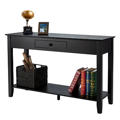 £68.95 • Buy 2-Tier Console Table Wooden Sofa Side Table Hallway Accent Table With Drawer