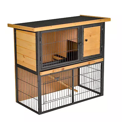 PawHut Wood-metal Rabbit Hutch Elevated Pet House Outdoor 89.5 X 45 X 81cm • £87.99