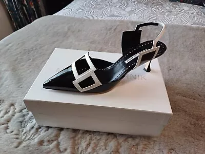 'Manolo Blahnik 'Agadir' Womens Shoes Black And White Size 41 UK 7/8 New! • £425