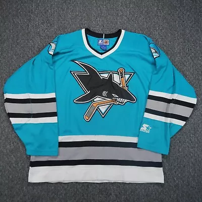 VINTAGE San Jose Sharks Jersey Adult Extra Large Blue Starter Blank XL 90s * • $89.90