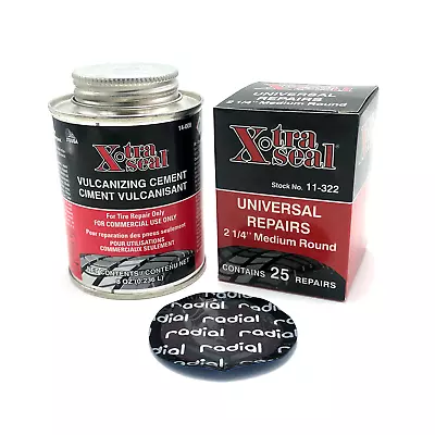 Xtra Seal Vulcanizing Rubber Cement With (25) 2.25  Round Patch For Tire Repair • $28.95