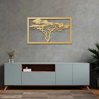 Wooden African Tree Modern Wall Hanging - Contemporary Art For Living Room Decor • £62.49