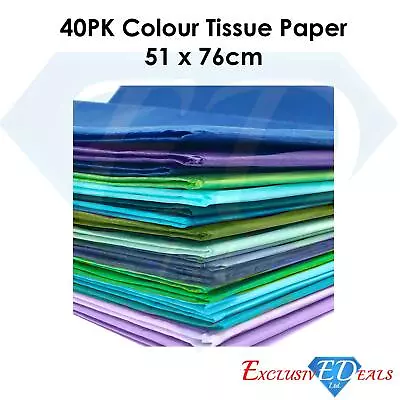 40 Large Multi Coloured Tissue Paper Sheets Assorted Pack Gift Wrapping 51x76cm • £4.49