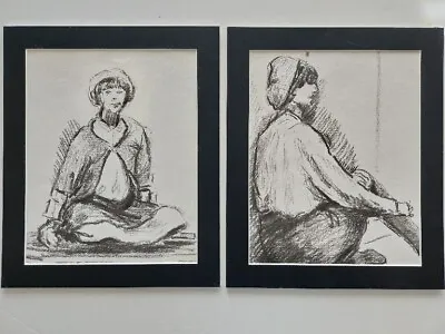 Pair Of 20thC French School Charcoal Portraits Of A Female In A Beret C. 1970s • £28