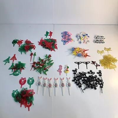 Variety Lot Vintage Cake Cupcake Picks  Toppers 192 Pcs Easter Halloween Baby ++ • $32.95