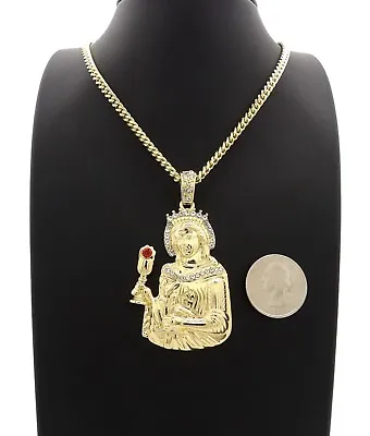 Mens Hip Hop Iced Santa Barbara Pendant 4mm 24  Cuban Chain Necklace* • $19.99