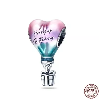 Genuine S925 Sterling Silver Heart Balloon Dangle Happy Birthday Bracelet Charm • £12.89
