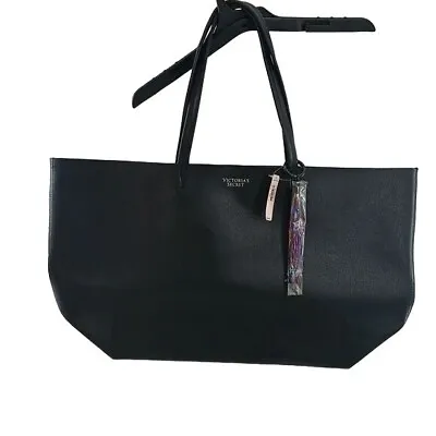Victoria's Secret Tote Bag Large Black Travel Beach Getaway Metallic Tassel • $26.99