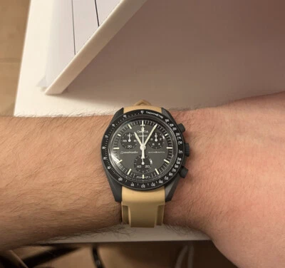 £19.99 • Buy BEIGE TAN - RUBBER WATCH STRAP For OMEGA X SWATCH SPEEDMASTER MOONSWATCH