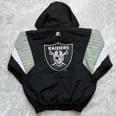 VTG 90s NFL OAKLAND LOS ANGELES RAIDERS  STARTER PUFFER JACKET HOODIE SIZE M • $240